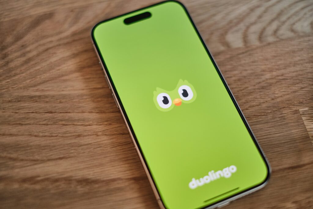 phone with Duolingo loading