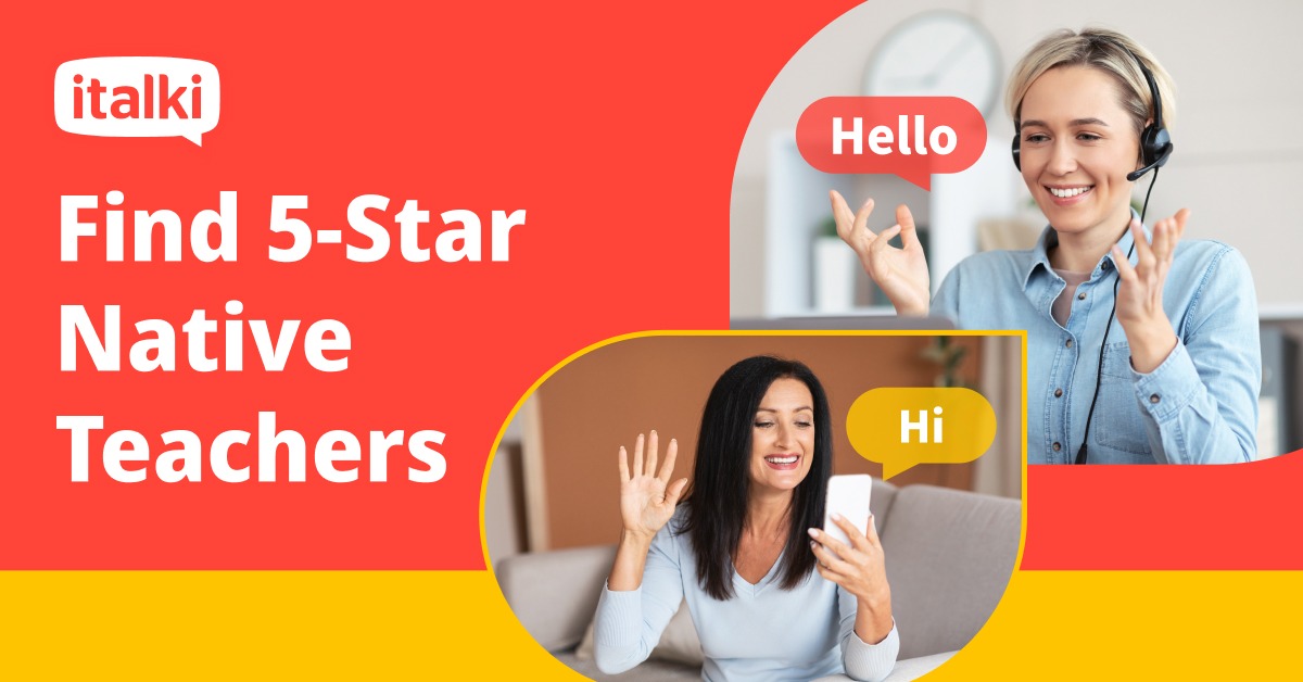 italki photo: two people talking via electronic devices. Text: italki find 5-star native teachers